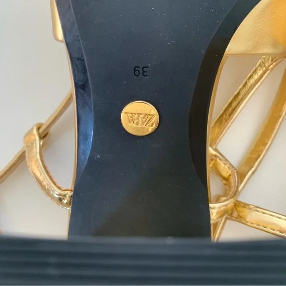 ZARA Embellished Block Heel Slingback Shoes Gold - Picture 11 of 15